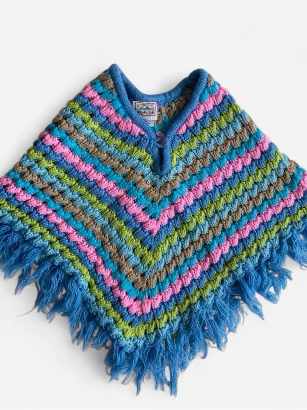 Vintage kids multicolored striped knit poncho